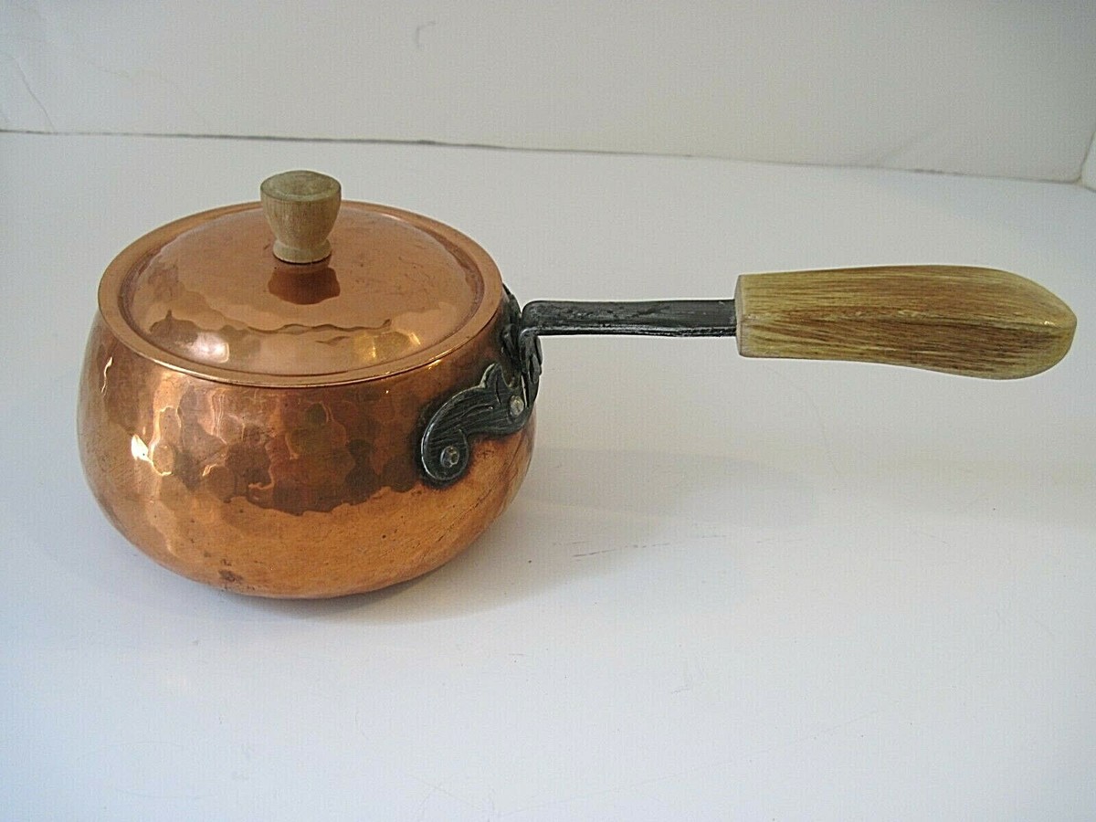 Stockli-Netstal-Vintage Hammered-Copper-Pot-With-Wooden-Handle
