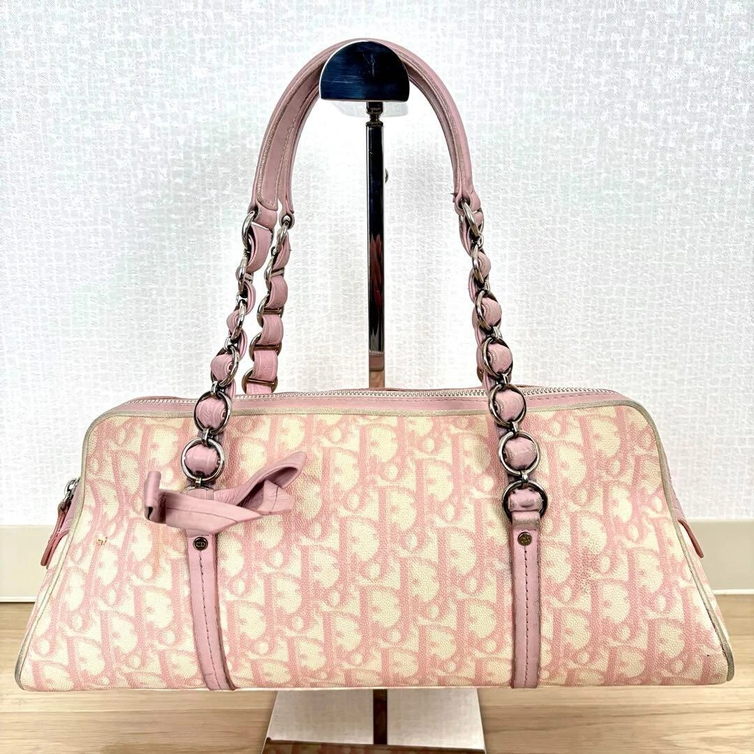 Authentique sac à main Christian Dior trotteur romantique rose vintage 250413