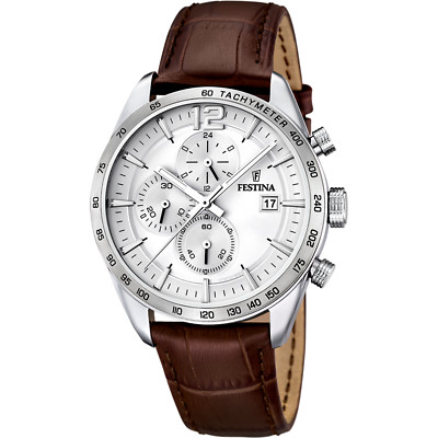Festina F167601 Mens Brown Leather Straps White Analog Dial Wristwatch 43.5 mm