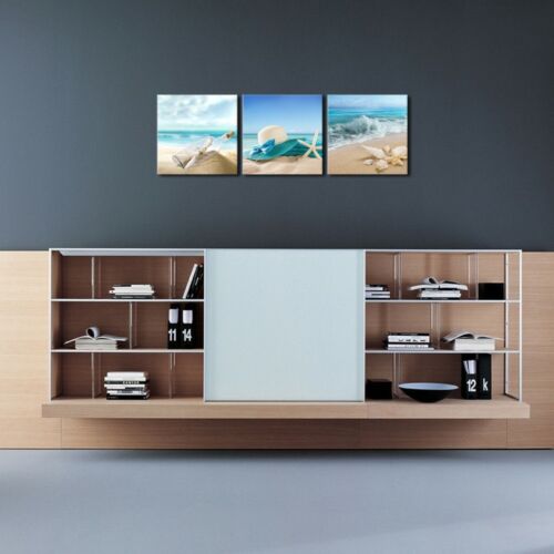 Contemporary Style Blue Sea Beach Landscape Canvas Print Set 3PCS Wall Art - Picture 1 of 9