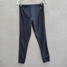 VINTAGE Nike Women Activewear Pants Medium Navy Y2K Logo Swoosh Elastic Waist