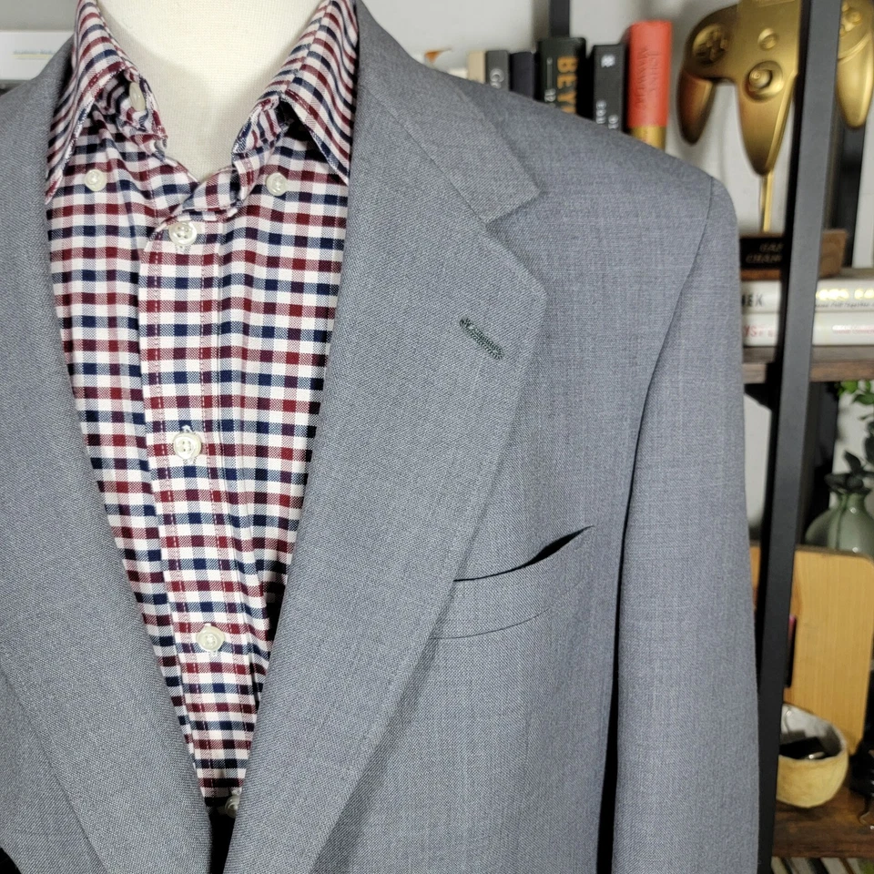 Abrigo Blazer De Colección Wimbledon Raqueta Club Para Hombre Deportivo Dos Botones Gris Sólido 44R Foto 3 de 4