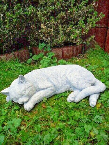 Steinfigur Katze Aufschauend: Englischer Antik Steinguss