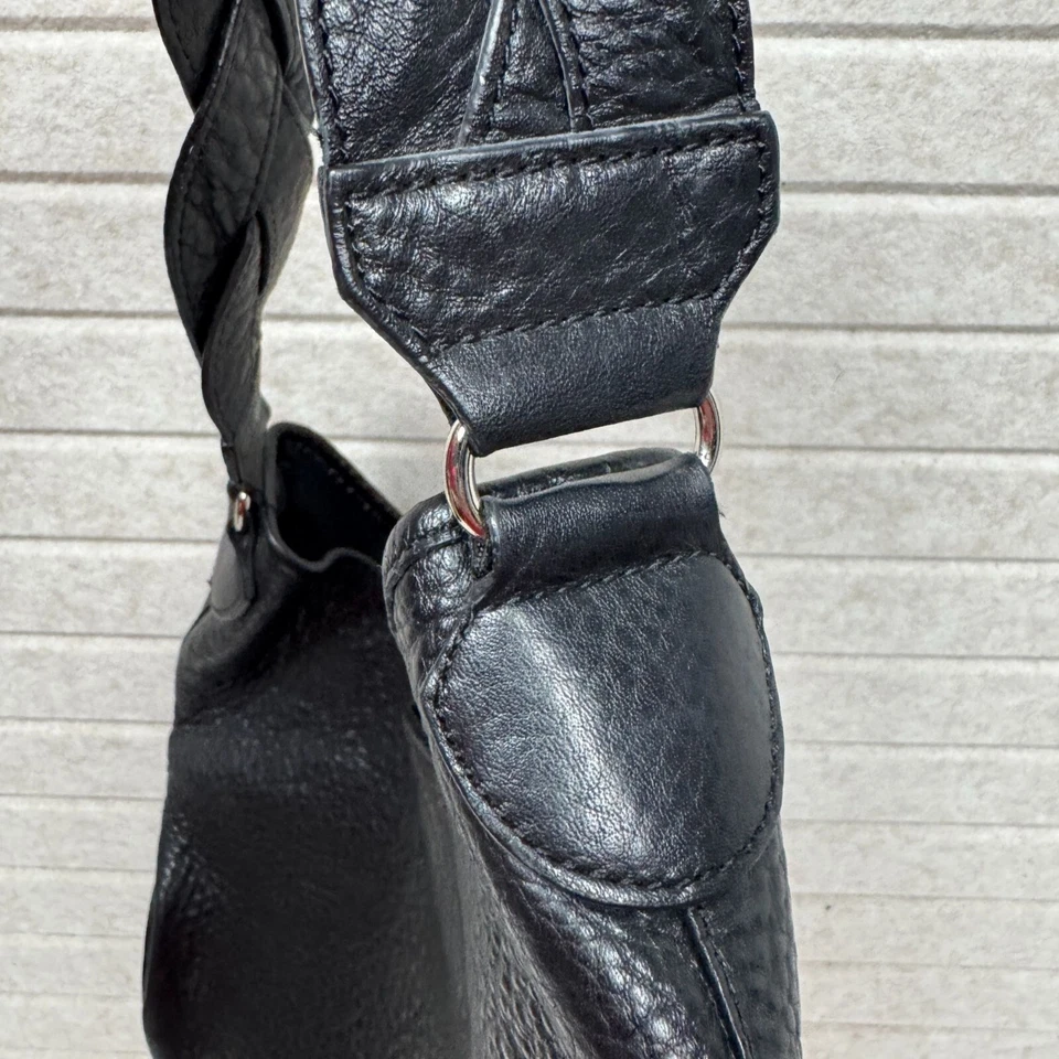 Talbots Black Leather Braided Strap Shoulder Bag Zip Closure & Inner Pocket - Image 3 of 4