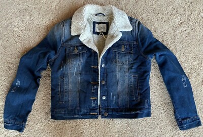 Denim Coats Ashley Vintage Charm Denim Jacket Sherpa Ashley Vintage Charm  Jean Jacket Medium Blue Wash Distressed