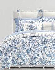 RALPH LAUREN Ada Floral Reversible Duvet Cover 3-Pc. Set Queen Blue /Cream 300