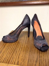 225 VIA SPIGA ORLA Grey Glitter Dot Mesh Leather Designer EVENING Pumps 8M