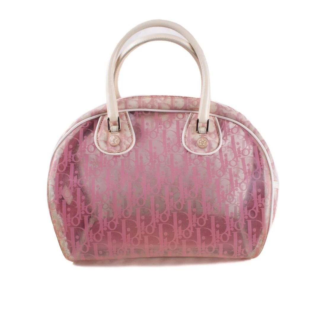 Sac bowling DIOR 2004 Archival John Galliano rose transparent PVC monogramme logo
