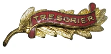 Insigne / broche de revers associatif  TRESORIER - émail rouge sur palme dorée