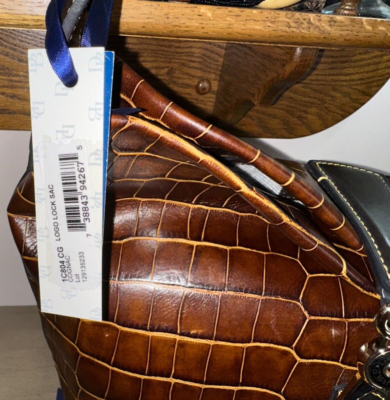 New! DOONEY & BOURKE Logo Lock Sac bag Cognac croc embossed