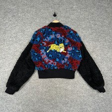 Kenzo H&m Jacket Womens Uk 12 Black Bomber Embroidered Fleece Jungle Rare