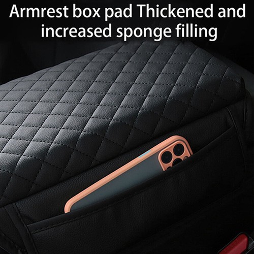 Car Armrest Pad Center Console Box Cover PU Leather Protect Cushion with Pocket - Foto 5 di 16