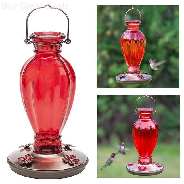 Glass Vase Vintage Bottle Water Hummingbird Feeder Nectar Hanging