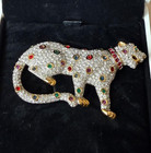 Authentic Swarovski 100 Years Anniversary Crystal Leopard Gold Plated Pin Brooch