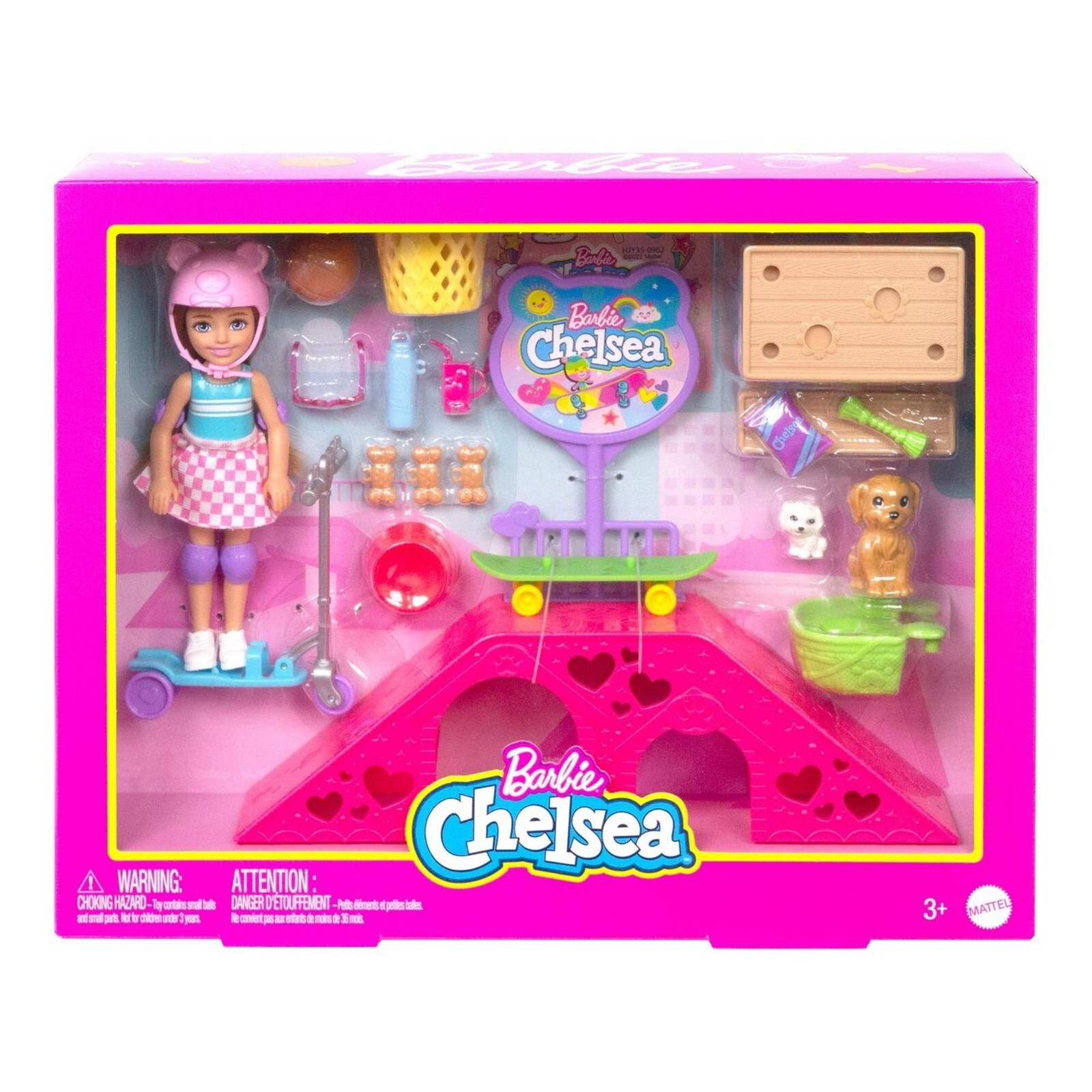 Barbie Chelsea Skatepark Doll Playset with Mini Pet Figures and Accessories