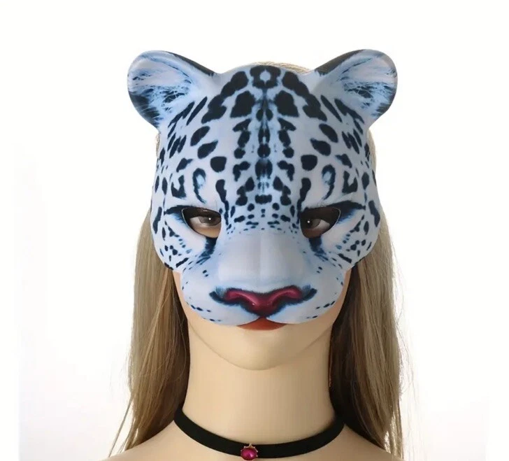 White Leopard Mask Cosplay Masquerade Party Elastic Back Soft Kitty New - Image 3 of 4