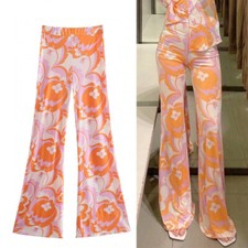 Y2K Vintage Floral Flare Pants Hippie Party Bell Elastic High Waist Trousers
