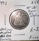 1843 Seated Liberty Quarter (Fine, Slight Die Rotation, & Attractive)