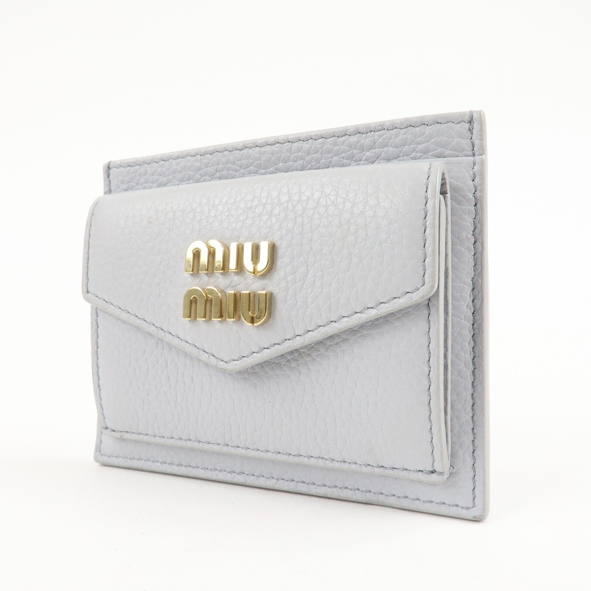Authentic MIU MIU leather Card Case Coin Case Light Gray 5MC081 