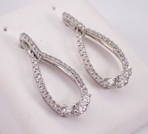 White Gold Diamond Dangle Drop Earrings Teardrop Chandelier Style - Picture 2 of 5