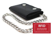 RFID Blocking Black Mens Leather Biker's Chain Trifold Wallet Trucker Motorcycle