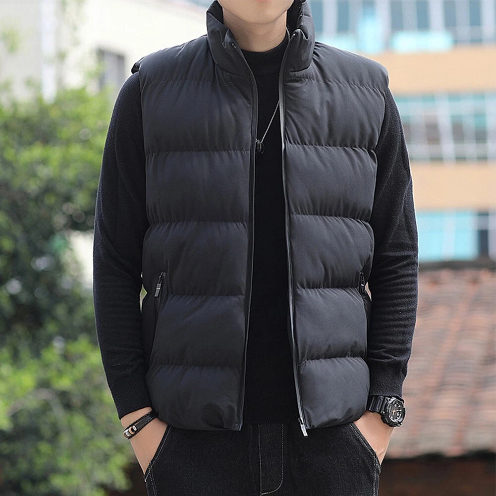 Grey Men s Winter Puffer Coat Outwear Sleeveless Quilted Jacket Vest 2XL