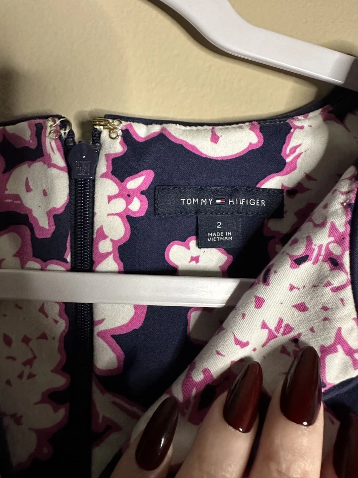 Tommy Hilfiger Floral Dress Size 2 Navy White Pink Brushed Cotton Sleeveless - Image 2 of 4