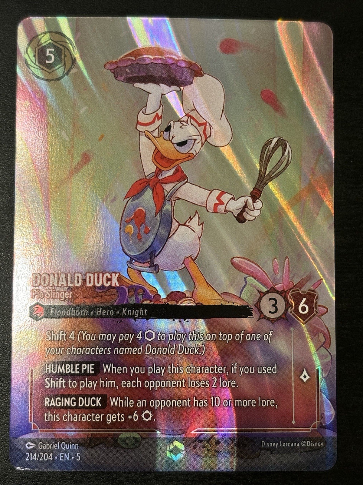 Disney Lorcana Shimmering Skies Enchanted Alt Art Donald Duck Pie Slinger Card
