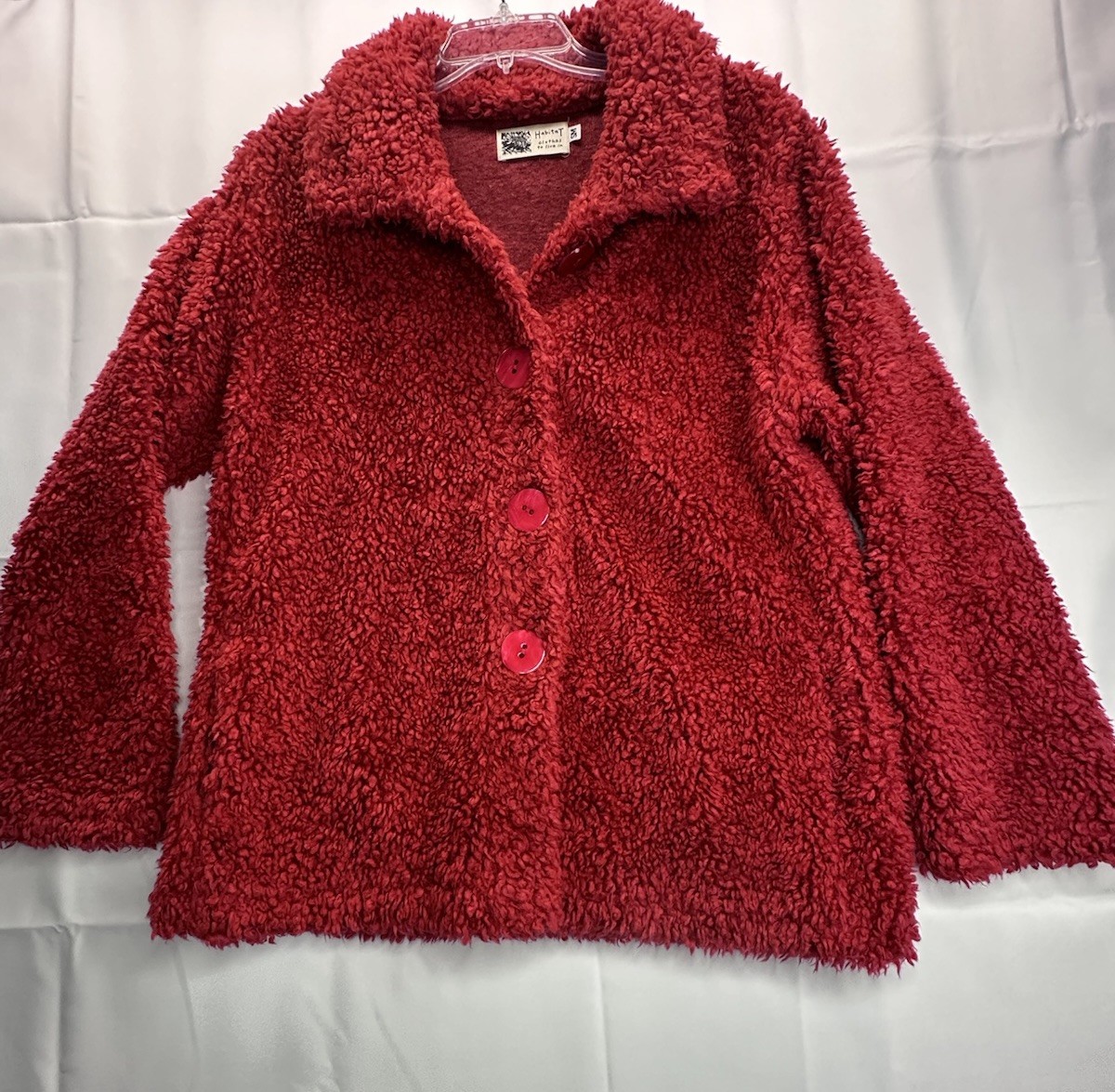 Habitat Red Fuzzy Teddy Deep Pile Fleece Sherpa Button Jacket Coat