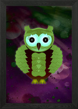 Green Owl Framed Wall Art Poster Canvas Print Picture