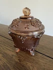 Jeanette Amberina Carnival Glass Footed Candy Dish Harvest Grapes by Vintage