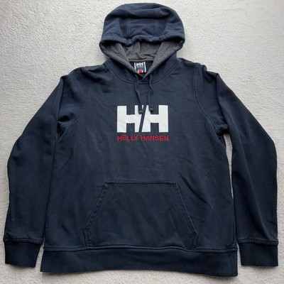 Helly Hansen Mens XL Navy Blue Logo Pullover Hoodie Cotton Sweatshirt HH