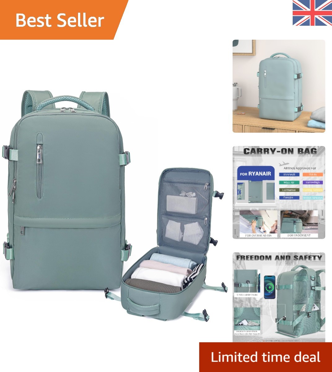 Mochila de Viaje Versátil 40x30x20cm - Equipaje de Mano Tamaño Cabina para Todos los Viajes