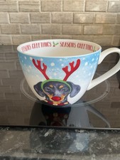 Portobello By Design Bone China Christmas Mug DACHSHUND WITH ANTLERS & RED NOSE