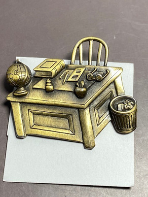 JJ Jonette Brooch Gold Tone ''Teacher's Desk'' Signed