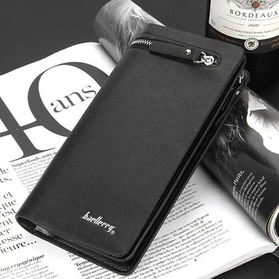 Lange Herren-Geldbörse aus Leder mit Doppelfaltung und Reißverschluss mehrere Kartenfächer Clutch Handtasche