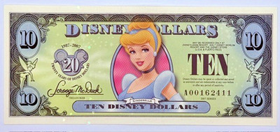 2007 A $10 Mint UNC CINDY Cinderella Disney STORE Dollars Dollar A00162411 RARE