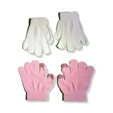 Kids Winter Knit Gloves 2-Pack - Pink White Warm Stretchy Mittens -Toddler Size