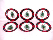 Set Of 6 Spode Christmas Tree Tartan 7 3/4" Salad Plated NWT