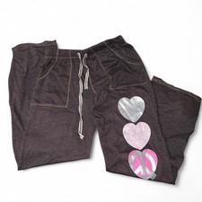 Victoria s Secret Pink Brown Heart Shiny Silver Graphic Sweatpants Distressed
