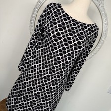 Grayson Shift Dress Top Womens S Black White Geometric Stretch Career Cocktail