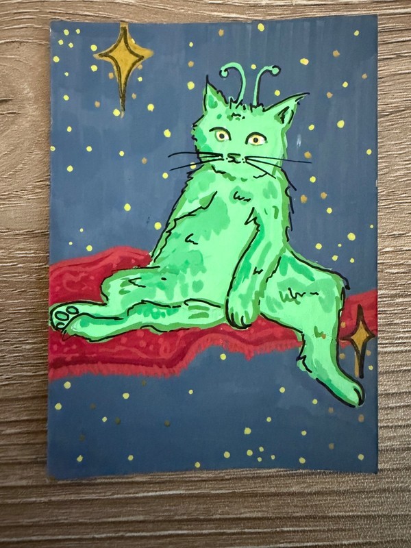 ACEO Original, Kitty Cat Mini Painting By BurgerandBrush