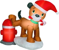 Inflatable Puppy Dog and Fire Hydrant, LED Lights, Plug In, Christmas Collection
