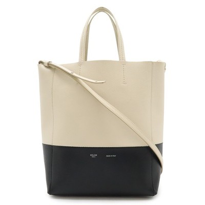 CELINE Vertical Cabas Small Leather Crossbody Tote Ivory Black