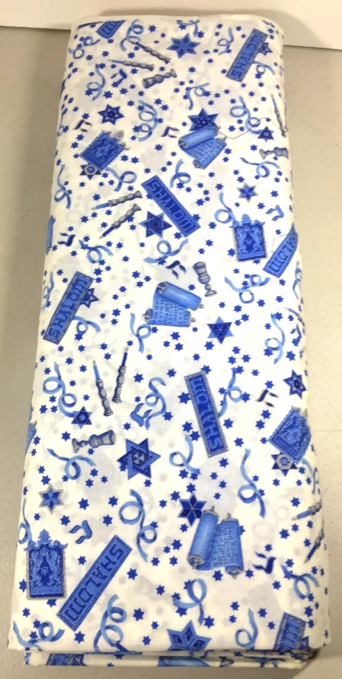 Tela SHALOM vintage Cranston Print Works blanco azul plata 100 % algodón 12 yardas Foto 3 de 4