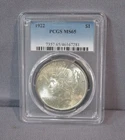 1922 "PEACE DOLLAR" $1 Silver PCGS MS 65 U.S. Graded