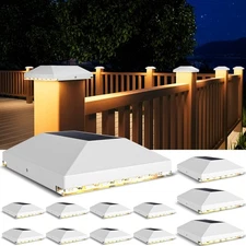 4x4 Solar Fence Post Lights Outdoor 12-Pack Cap for Wooden/Vinyl Deck Patio
