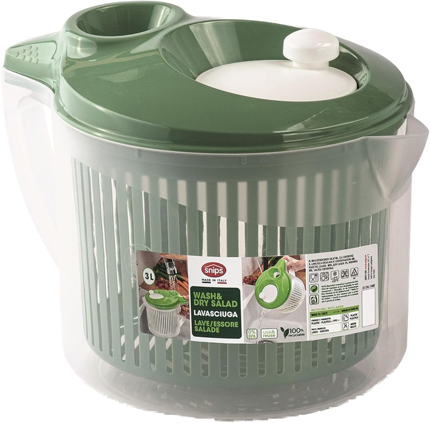 Salad Centrifuge Plastic Vegetable Dryer Kitchen Spinner 3L 19.5x26.5x19cm Green