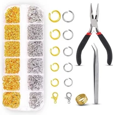 1200pcs Open Jump Rings and Lobster Clasps Jewelry Fixing Kit With Tools Gold/si
