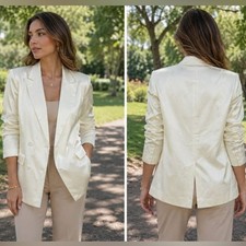 N5 NWT ZARA Women's Satin Blazer JacketBeige, Size S, 4 Buttons